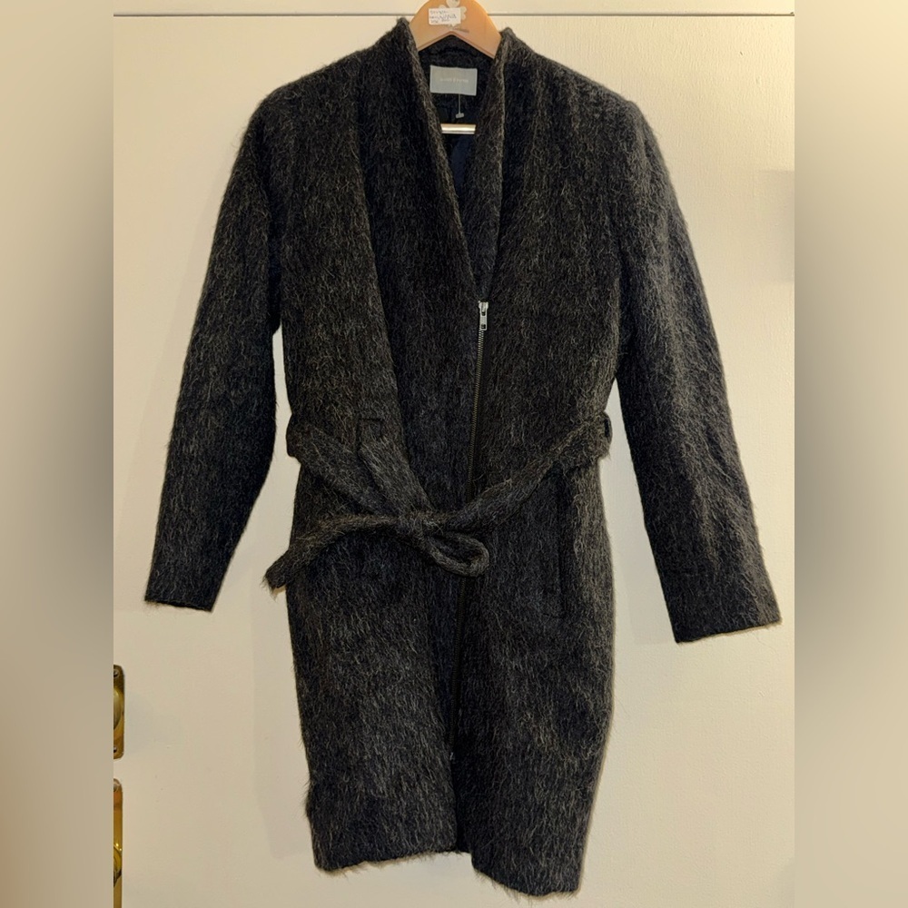 Samsoe Samsoe Nordic Wool Alpaca Elna Jacket Coat Gray Medium Belted - Picture 2 of 8